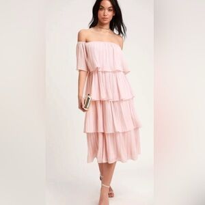 Lulus Pink Off-Shoulder Tiered Dress